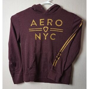 Aeropostale Hoodie Pullover AERO NYC Spell Out Size Medium Kangaroo Pocket Y2K L